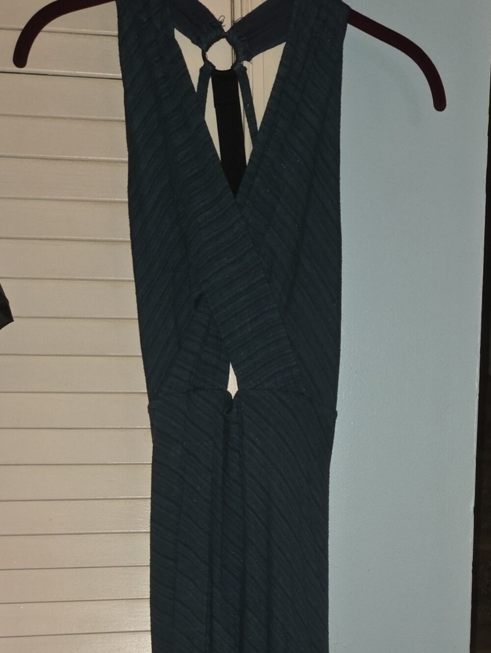 Free People Backless Maxi Dress in Navy Blue Stripe Pattern
